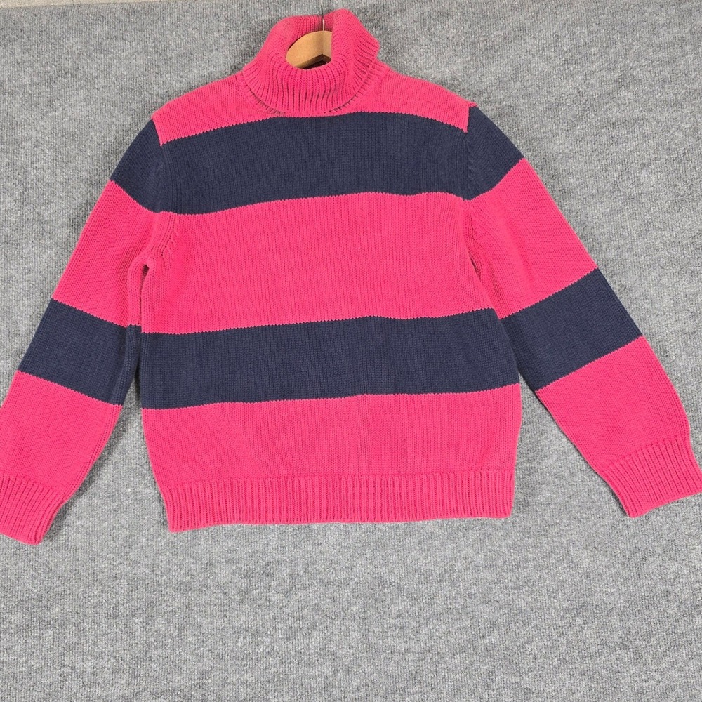 JONES WEAR SPORT Women's XL Pink Navy Stripe Turtleneck Sweater 100%‎ Cotton